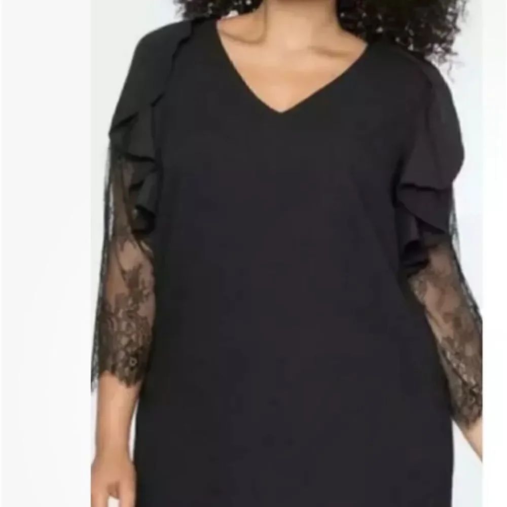 Eloquii black ruffle detail lace sleeve midi dress size 16 NWOT